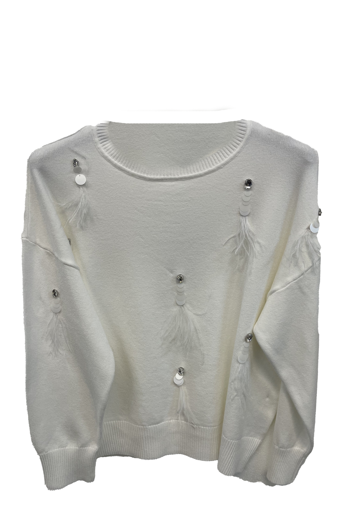 maglia con piume A26IMP90582 BIANCO MARICLA 
