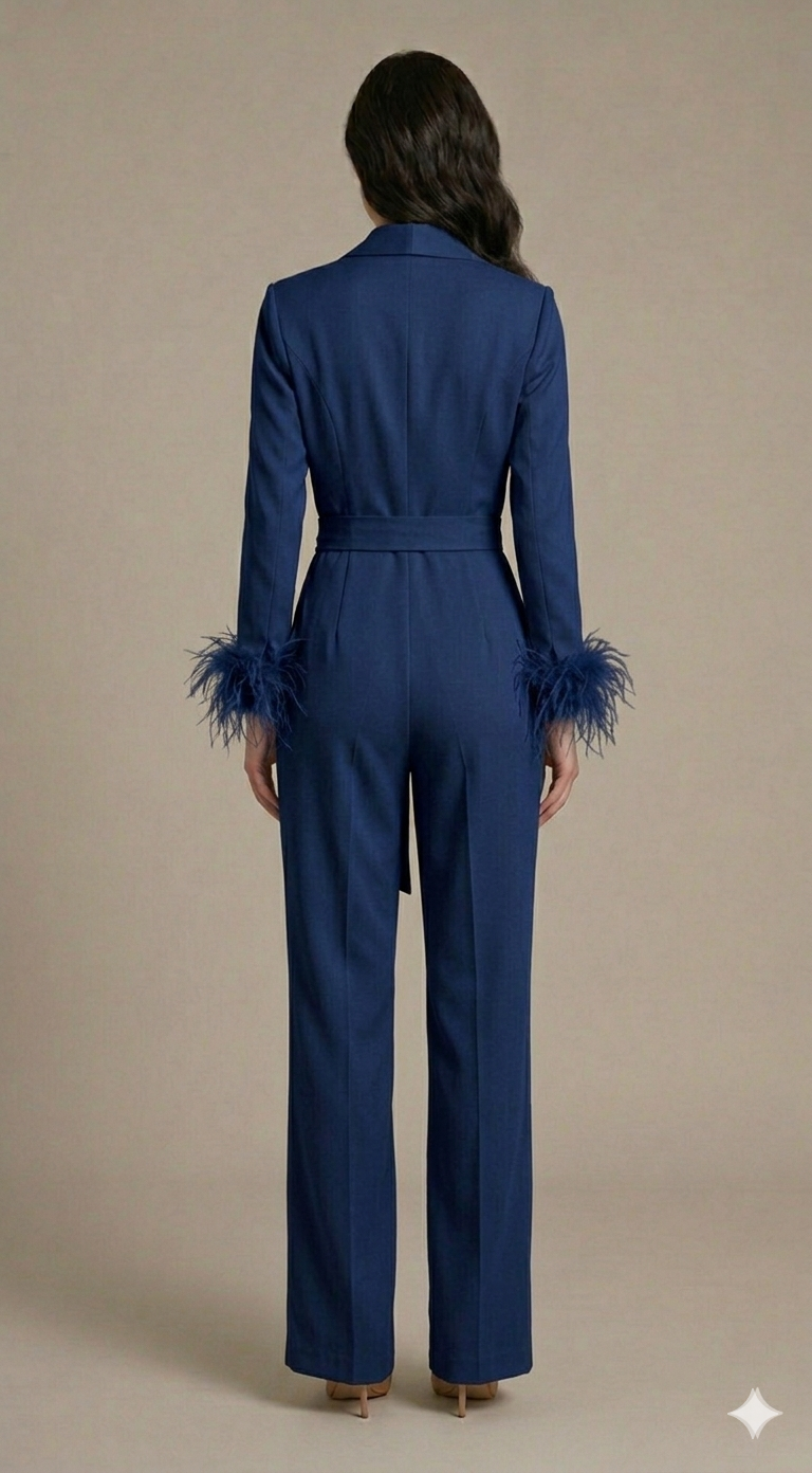 tuta smoking con piume manica AD11033 BLU MARICLA 