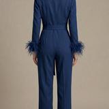 tuta smoking con piume manica AD11033 BLU MARICLA 
