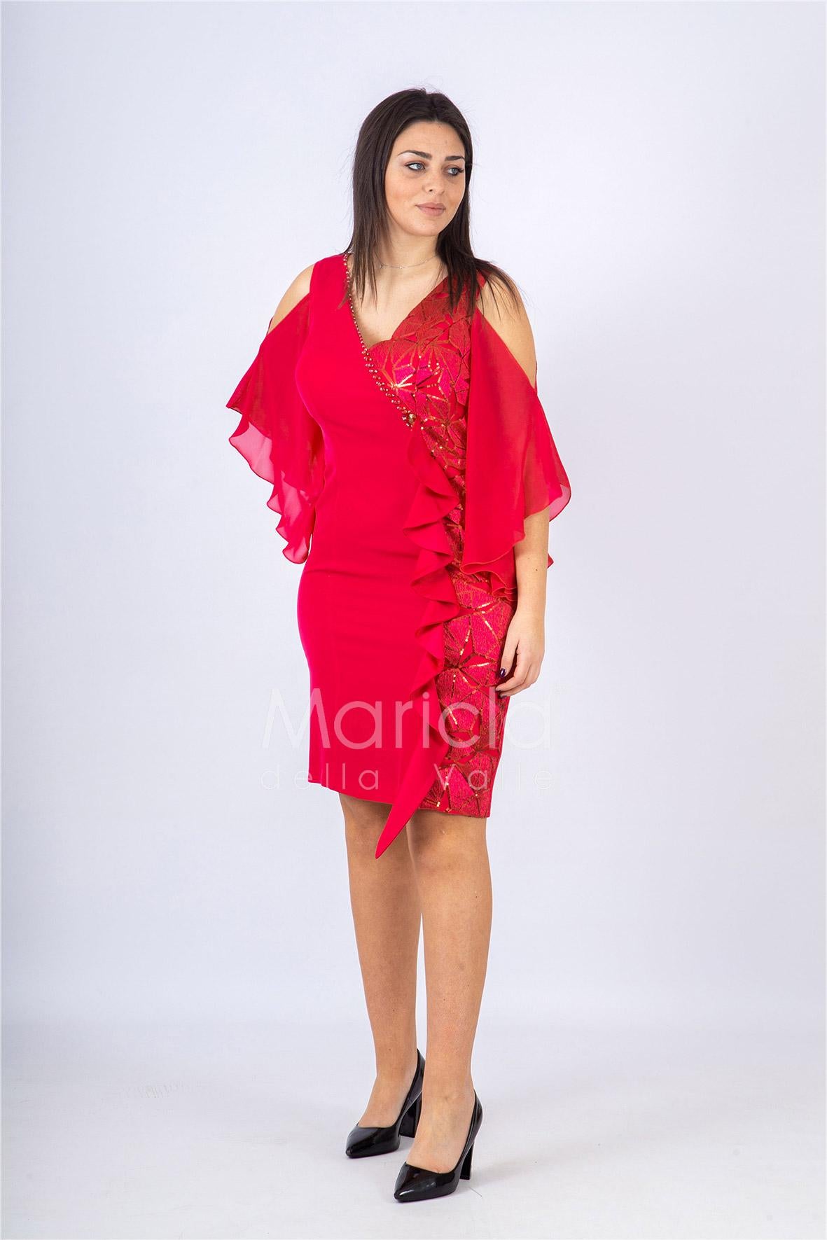 Abito midi con manica ricamata SH106 FUXIA SHARON 
