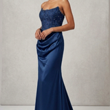 abito lungo con corpetto macramè CAR58595 BLU MARICLA ELEGANCE 