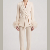 tailleur doppio petto con piume EC04602 CREMA MARICLA 