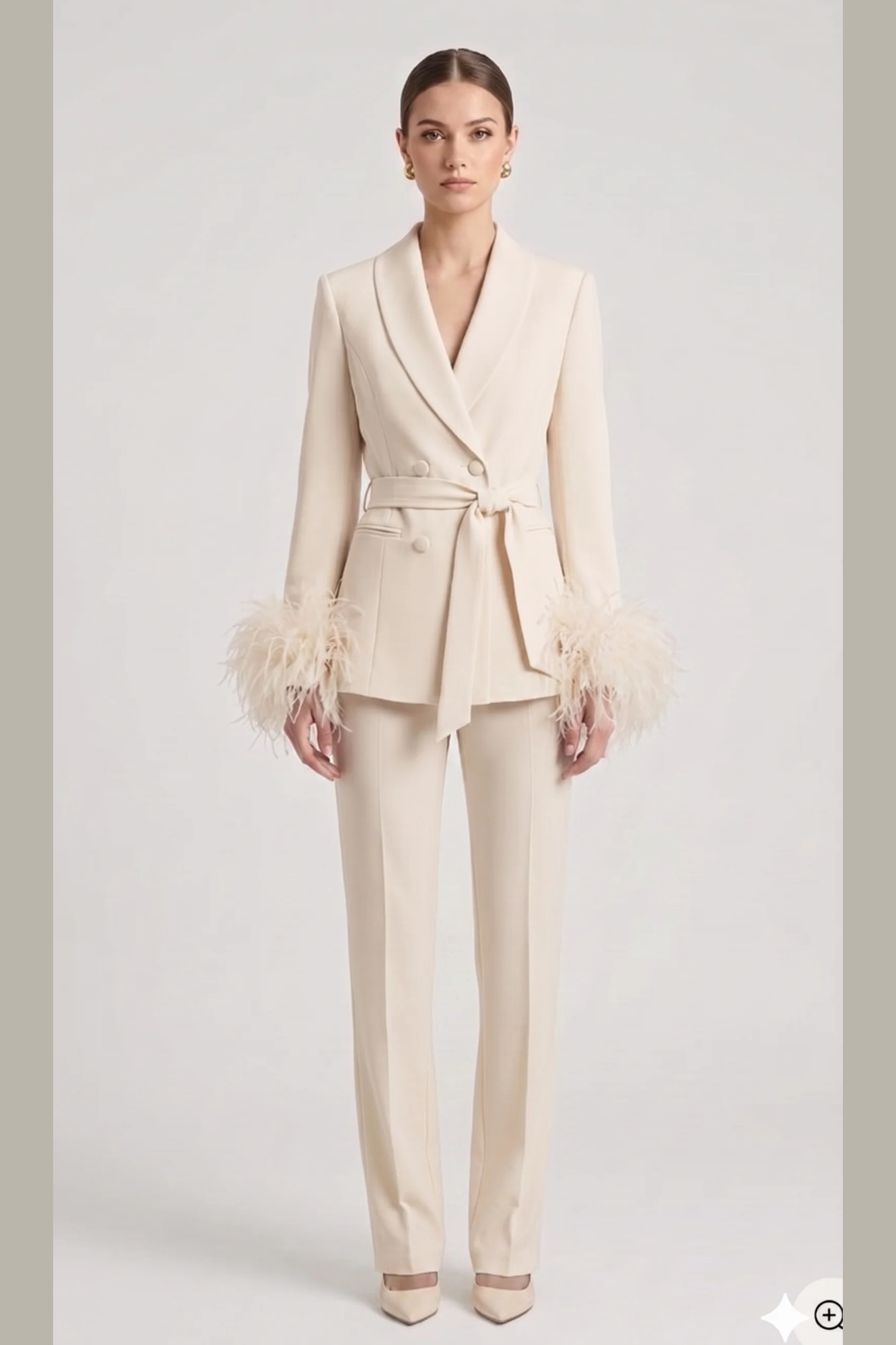 tailleur doppio petto con piume EC04602 CREMA MARICLA 