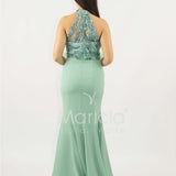 abito lungo con corpetto in strass e piume SH842AL MENTA SHARON 