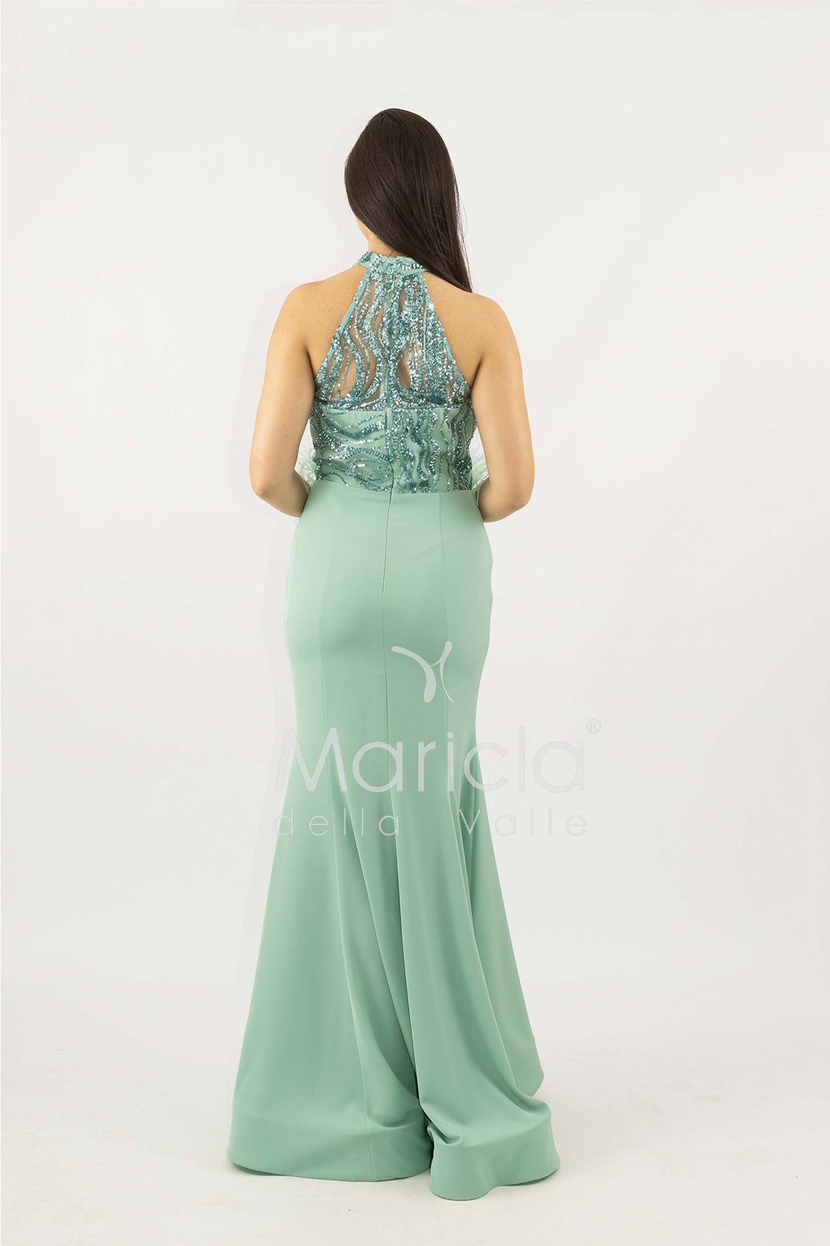 abito lungo con corpetto in strass e piume SH842AL MENTA SHARON 