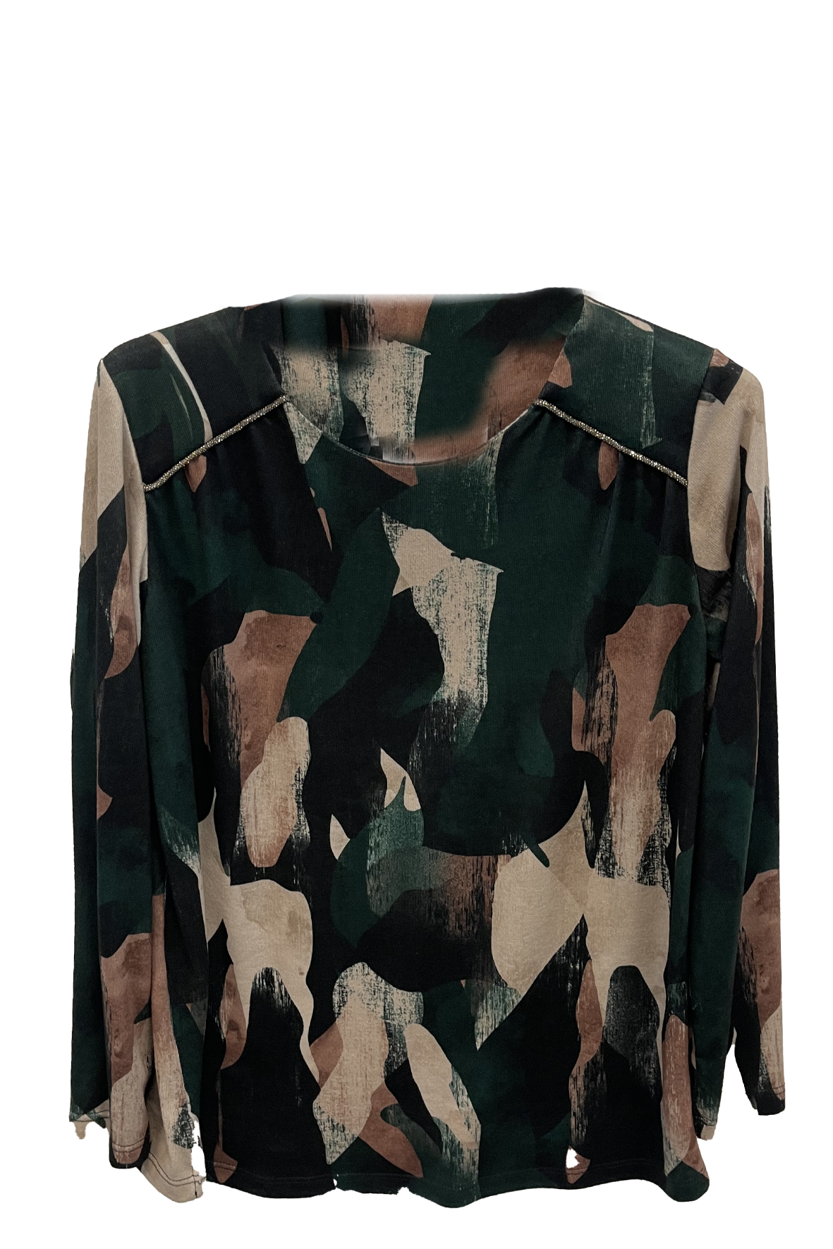 maglia fantasia con strass spalla DB10738 VERDE MARICLA 