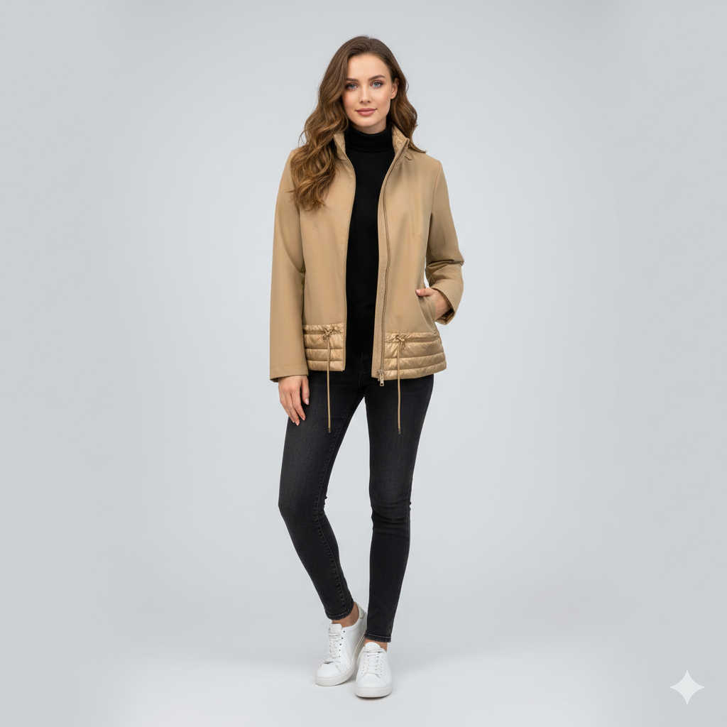 Giubbino spalmato e trapuntato con cappuccio EC2466 BEIGE MARICLA 