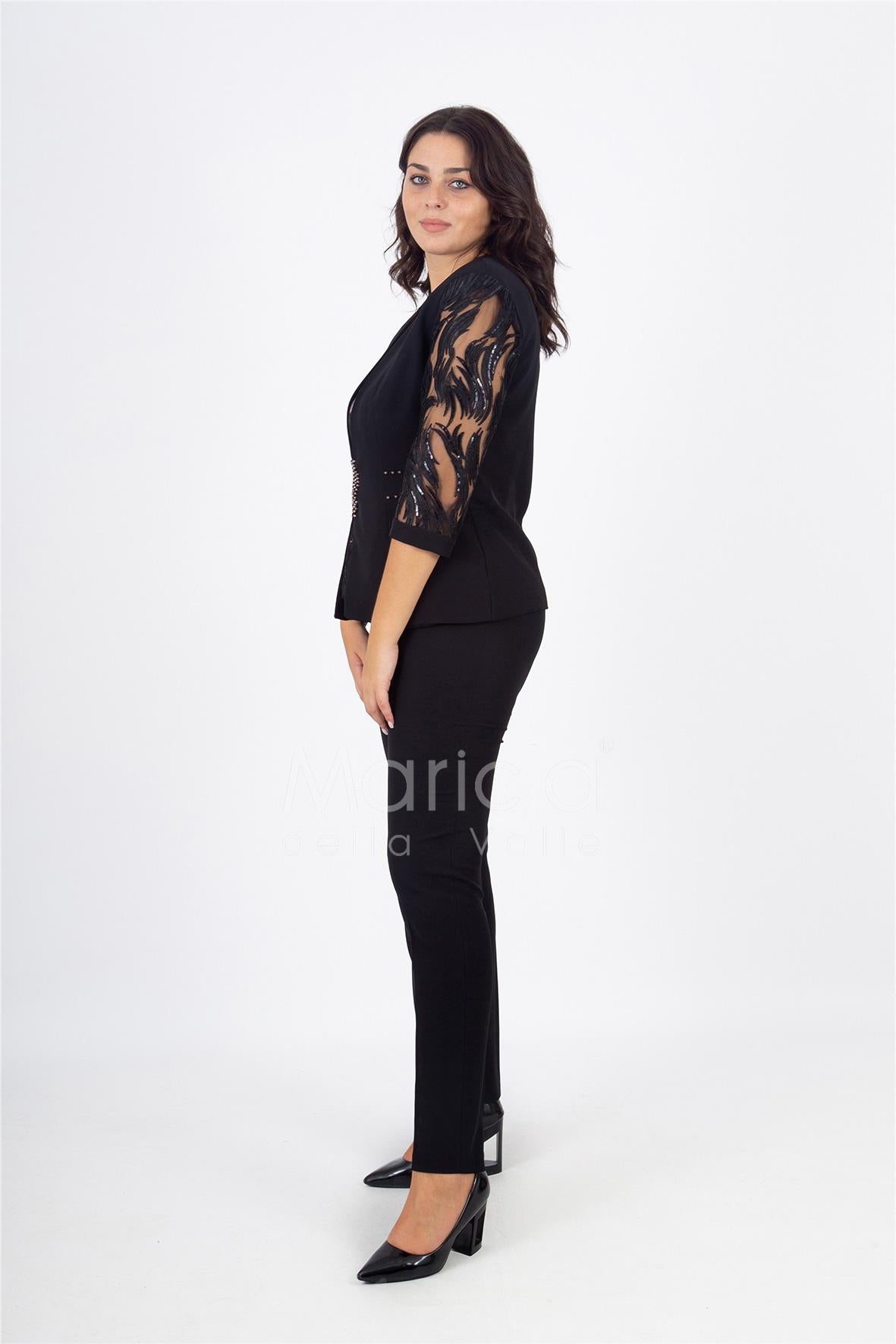 tailleur 3 pz ricamo PF200TP NERO PAOLA FORTI 