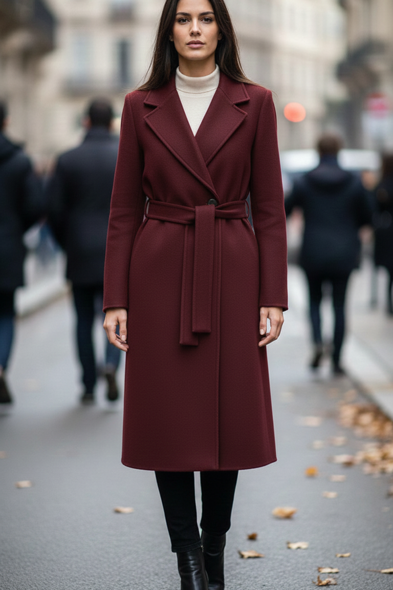 Cappotto Lungo Avvolgente con Cintura EC04608 AMARONE MARICLA 