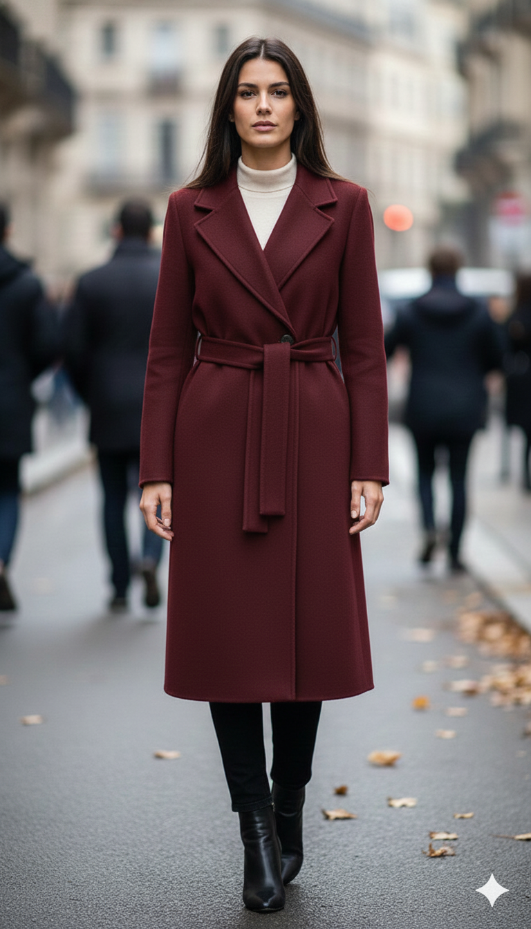 Cappotto Lungo Avvolgente con Cintura EC04608 AMARONE MARICLA 