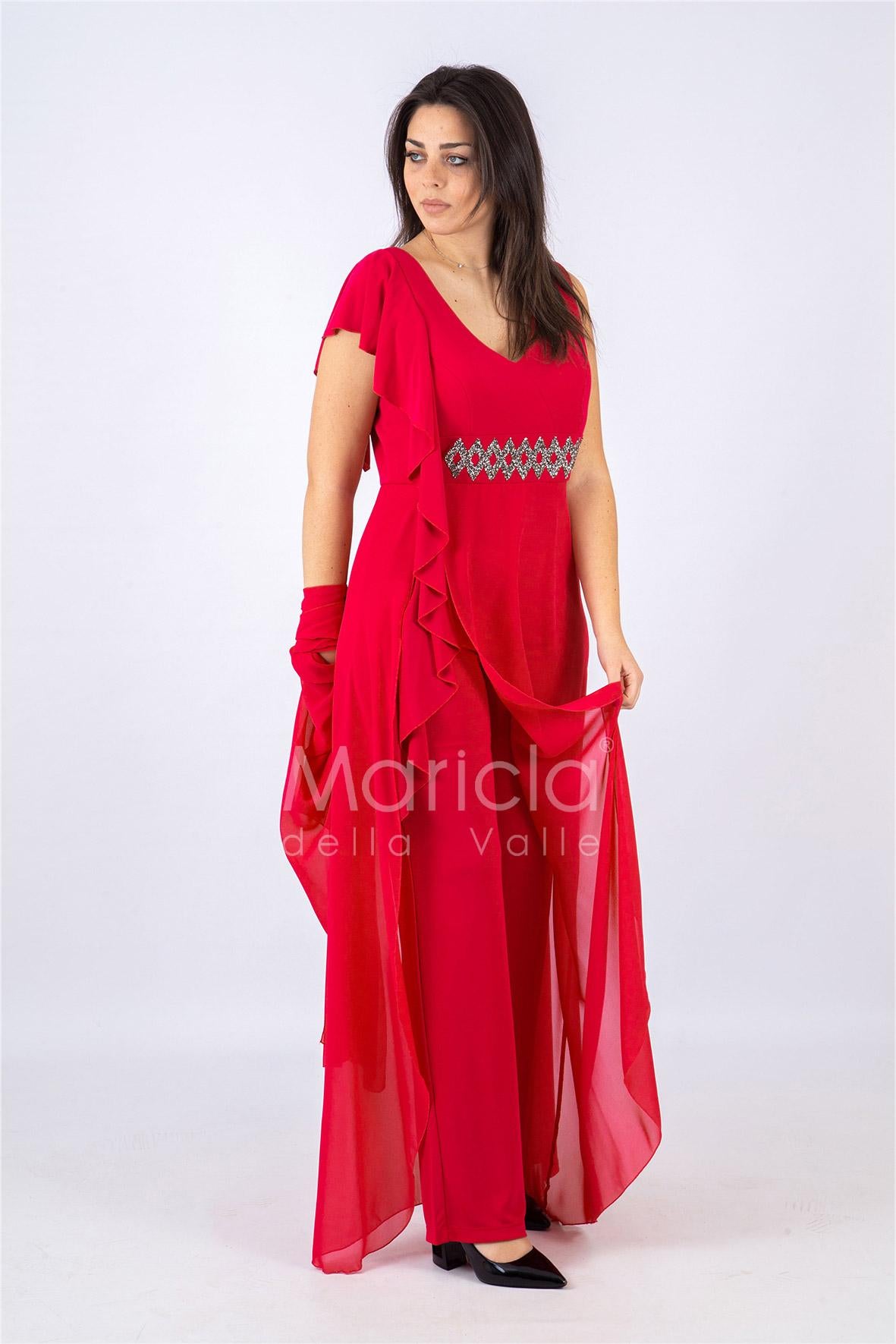Tuta a giromaniche con rouche PF509 FUXIA PAOLA FORTI 