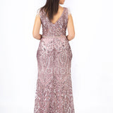 abito lungo paiette e piume RG103RF ROSA GIGLI CERIMONIA 