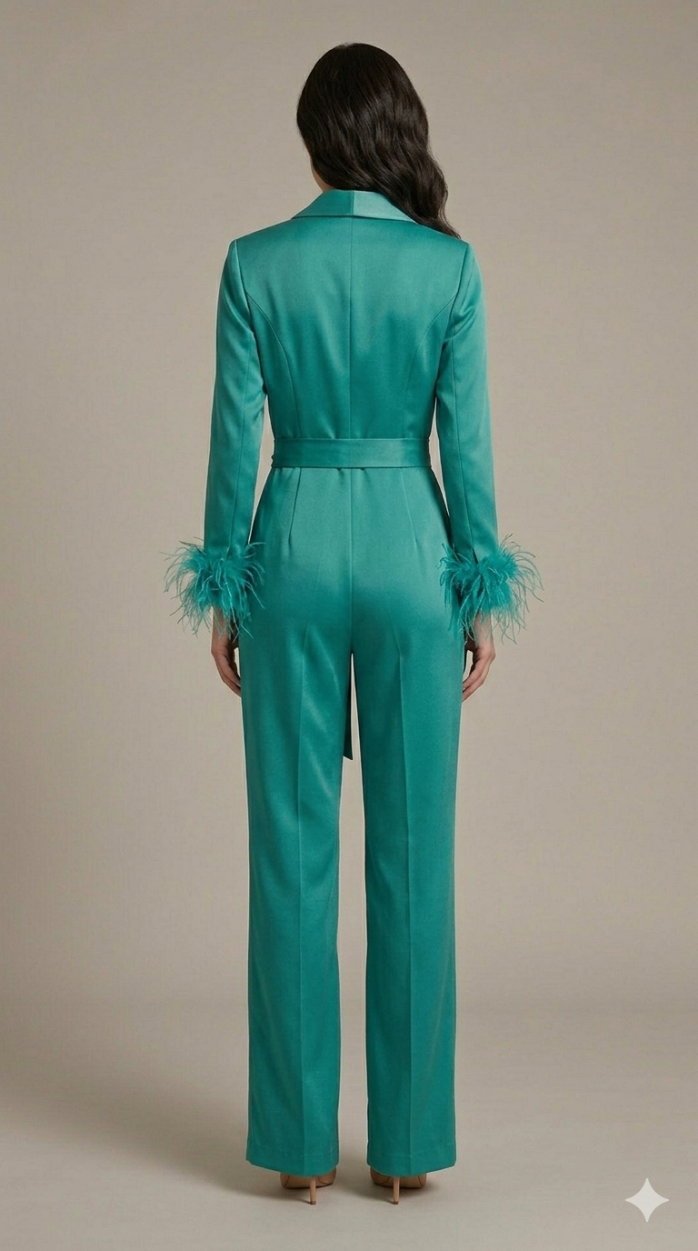 tuta smoking con piume manica AD11033 PETROLIO MARICLA 