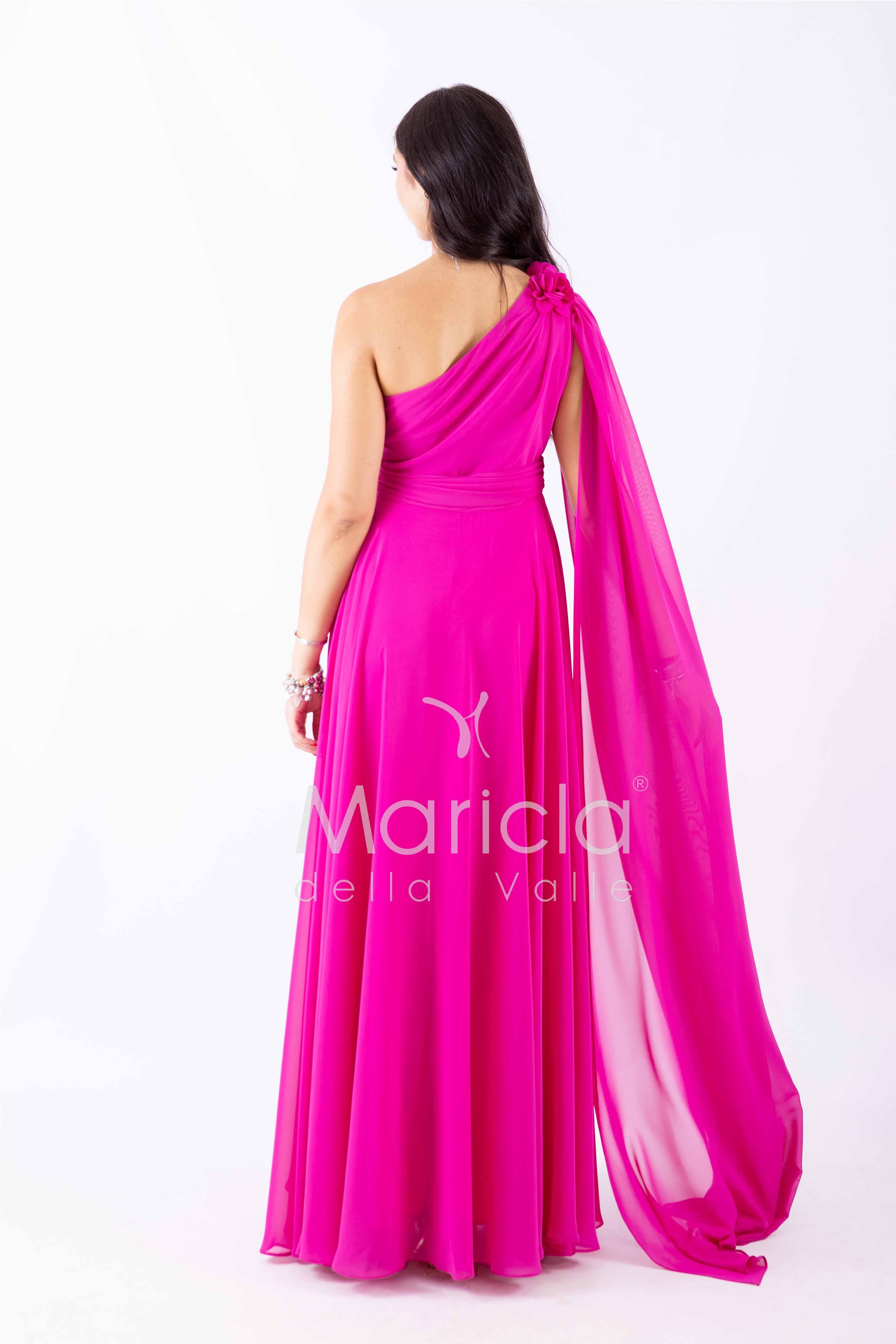 abito lungo fiore chiffon FI7401 FUCSIA MARICLA ELEGANCE 