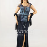 abito lungo con baschina ricamata SH839AL BLU SHARON 