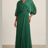 abito con plissè scollo CAR58574 VERDE MARICLA ELEGANCE 