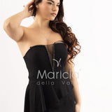 abito midi con rouche SH605AC NERO SHARON 