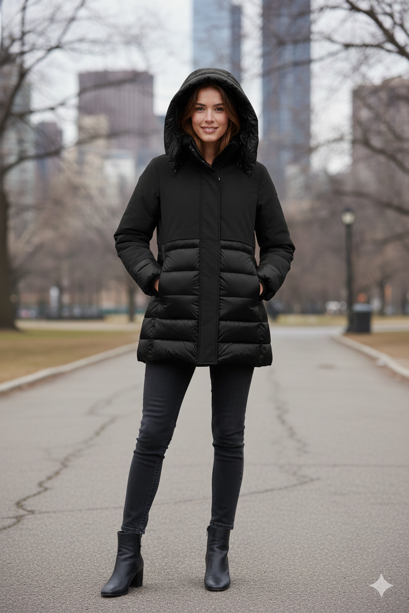 Giaccone trapuntino con cappuccio LIN3406 NERO LINDAS 