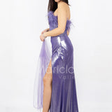 abito con corpetto piume INV2331 LILLA MARICLA ELEGANCE 