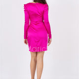 abito midi arricciato manica lunga CAR58163 FUXIA MARICLA ELEGANCE 