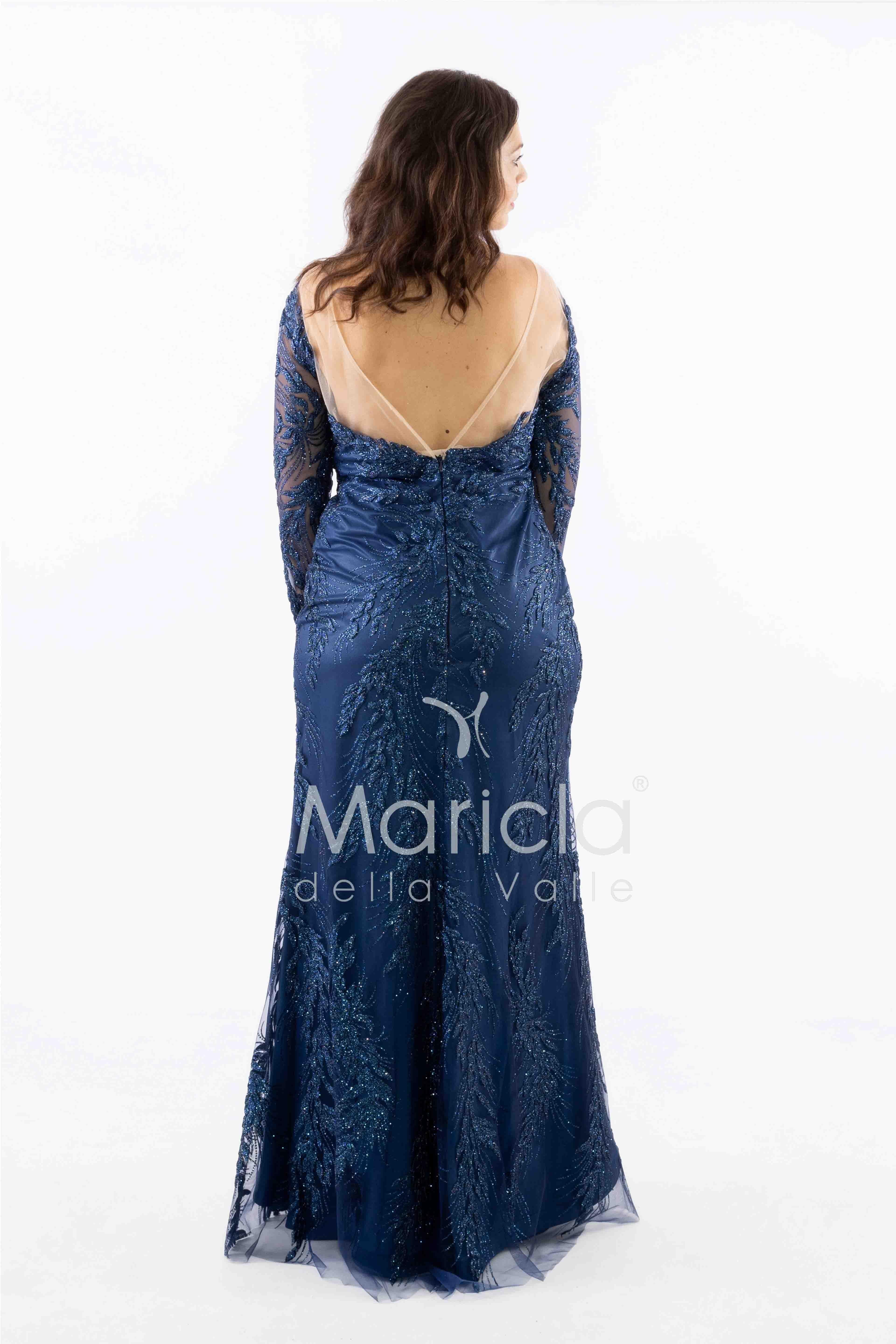 abito manica lunga ricamato FI7485 BLU MARICLA ELEGANCE 