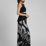 abito lungo con baschina e fantasia SH503AL NERO SHARON 