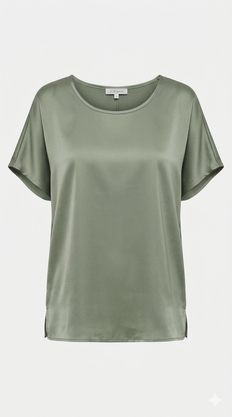 Blusa in Satin a Manica Corta tinta unita DB10886 ORIGANO MARICLA 