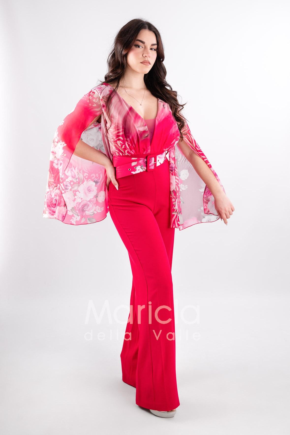 tuta floreale e cintura SH604 FUCSIA SHARON 