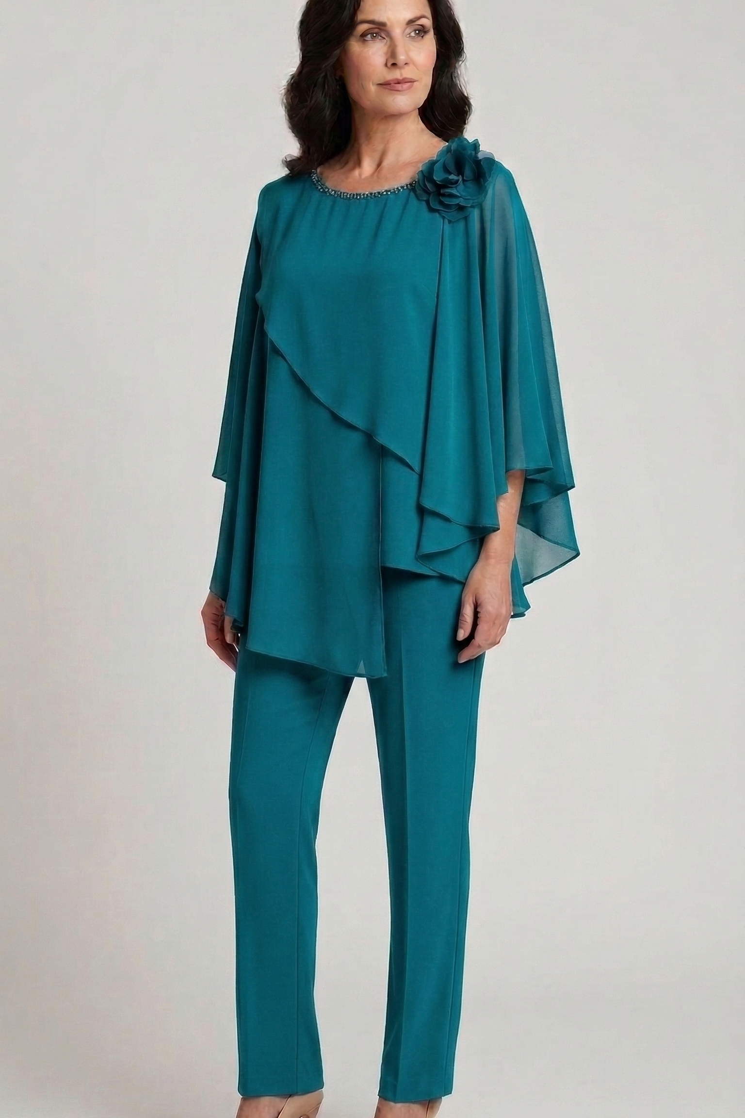 casacca con fiore e pantalone SH624CP PETROLIO SHARON 