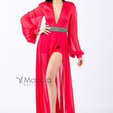 Abito lungo con fascia glitter e spacco MVV42361 MAGENTA MARIA VITTORIA VINCI 