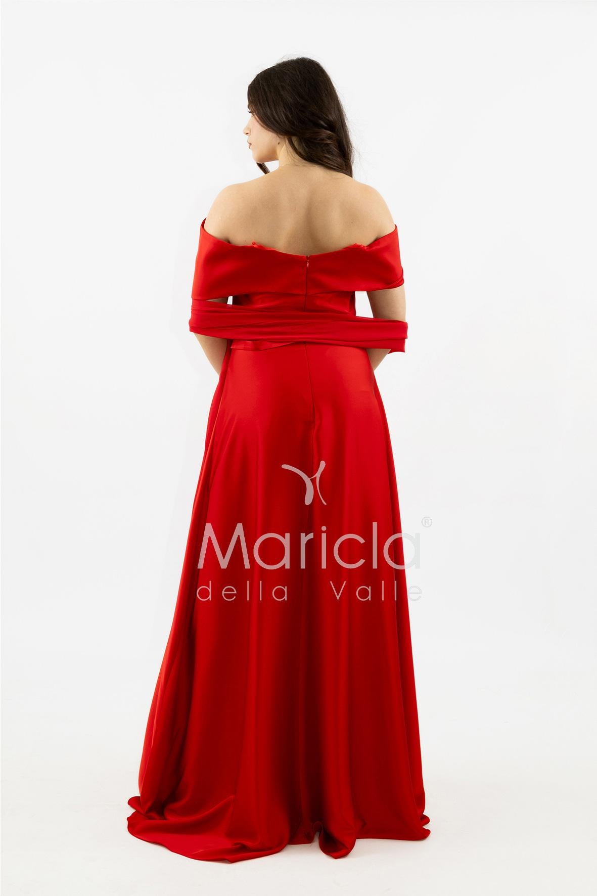 abito lungo scollo omerale strass SH827AL ROSSO SHARON 