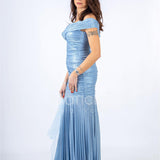abito sirena glitterato plisse RG3637 POLVERE GIGLI CERIMONIA 