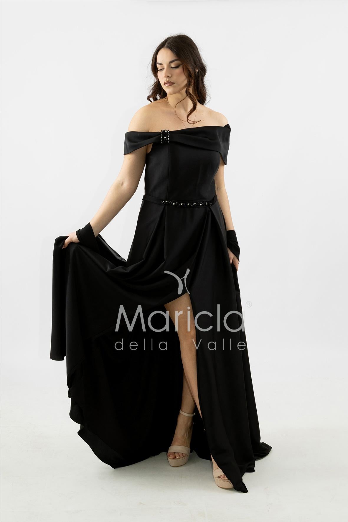 abito lungo scollo omerale strass SH827AL NERO SHARON 