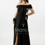 abito lungo scollo omerale strass SH827AL NERO SHARON 