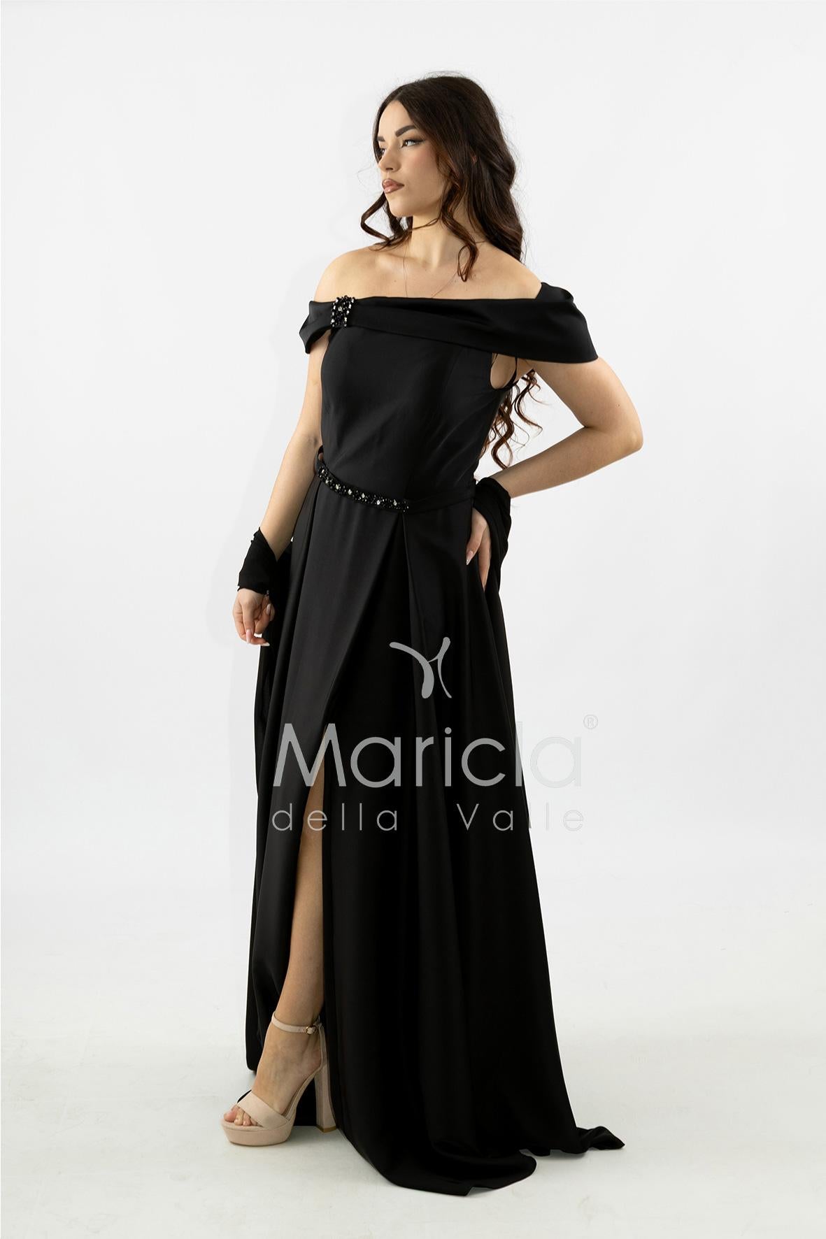 abito lungo scollo omerale strass SH827AL NERO SHARON 
