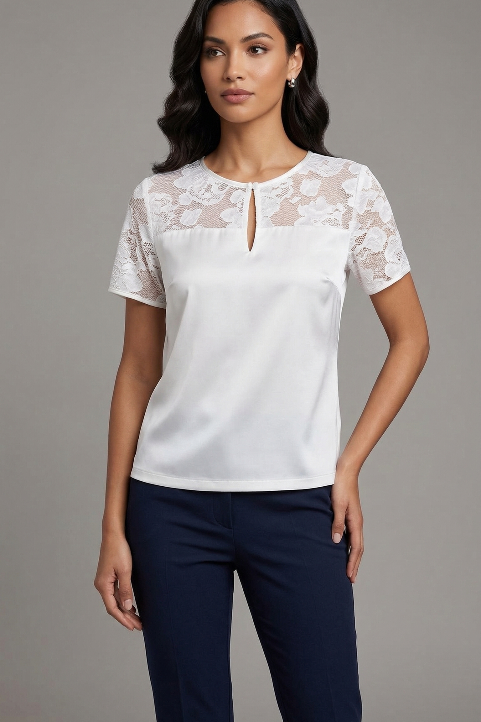 maglia con macramè ROMI2431 BIANCO MARICLA 