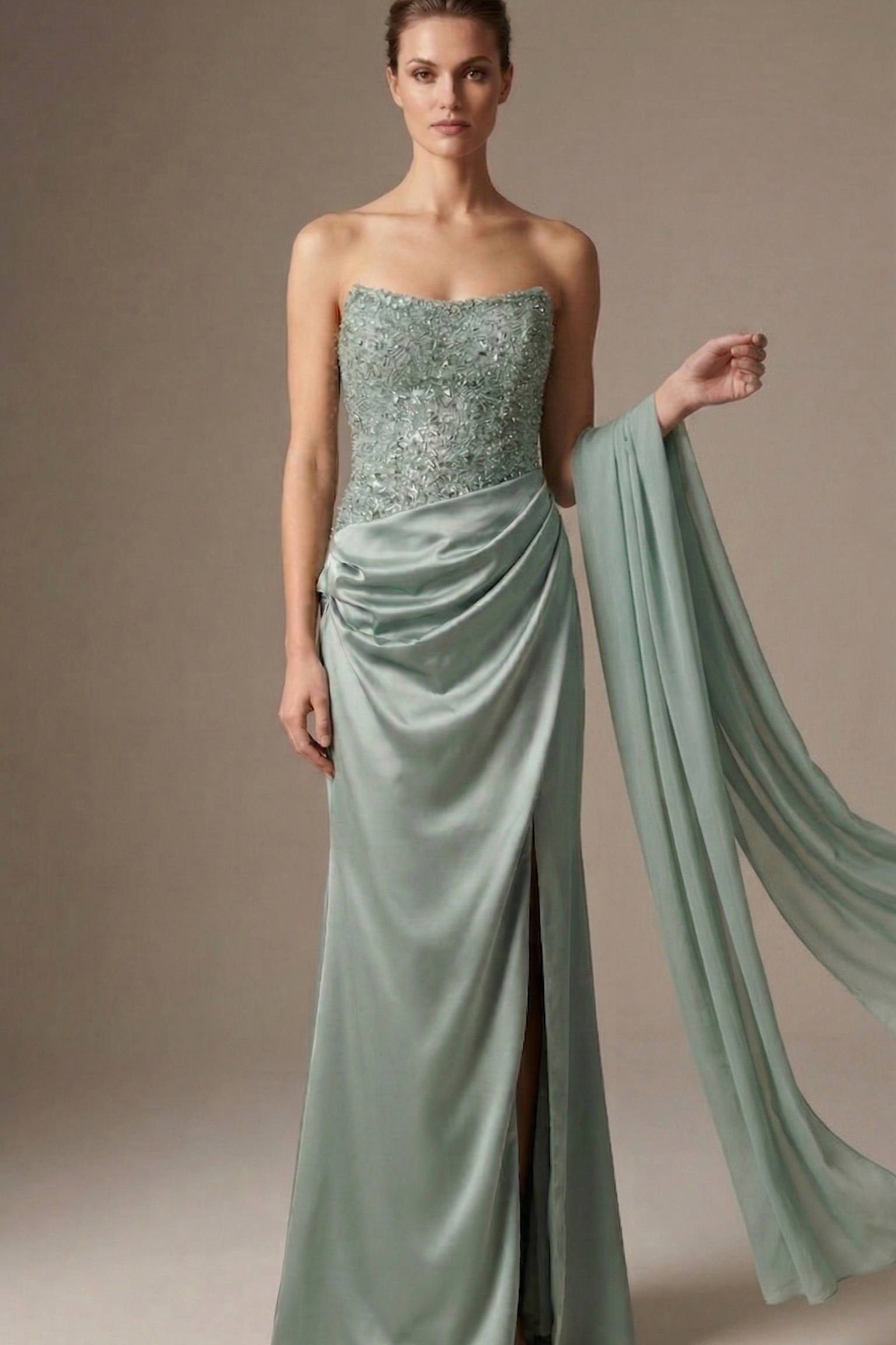 abito lungo con corpetto paiette CAR58539 MENTA MARICLA ELEGANCE 