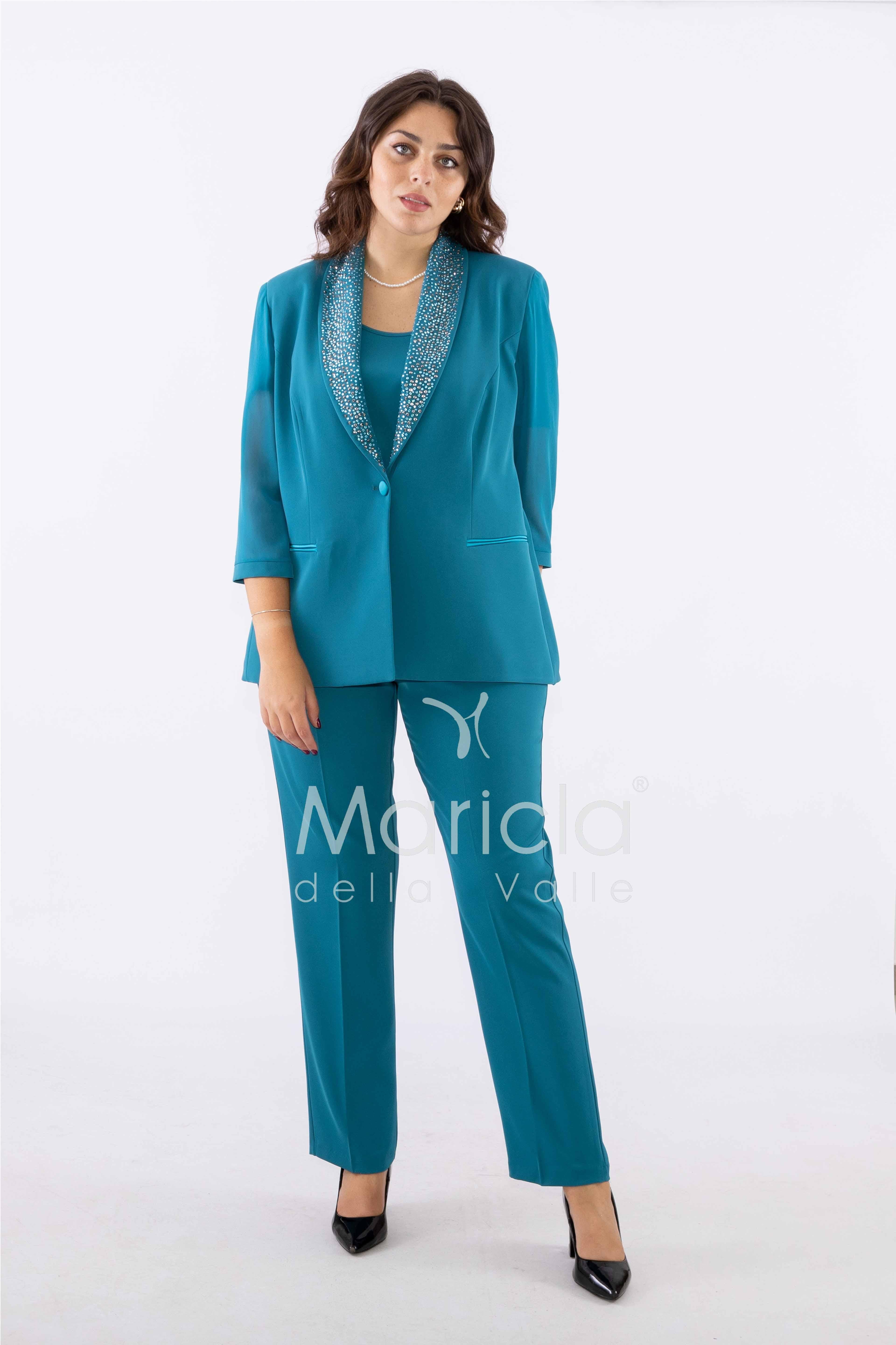 tailleur smoking strass PF2330 PETROLIO PAOLA FORTI 