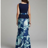 abito lungo con baschina e fantasia SH503AL BLU SHARON 