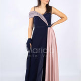 Tuta bicolore con strass PF507 BLU PAOLA FORTI 