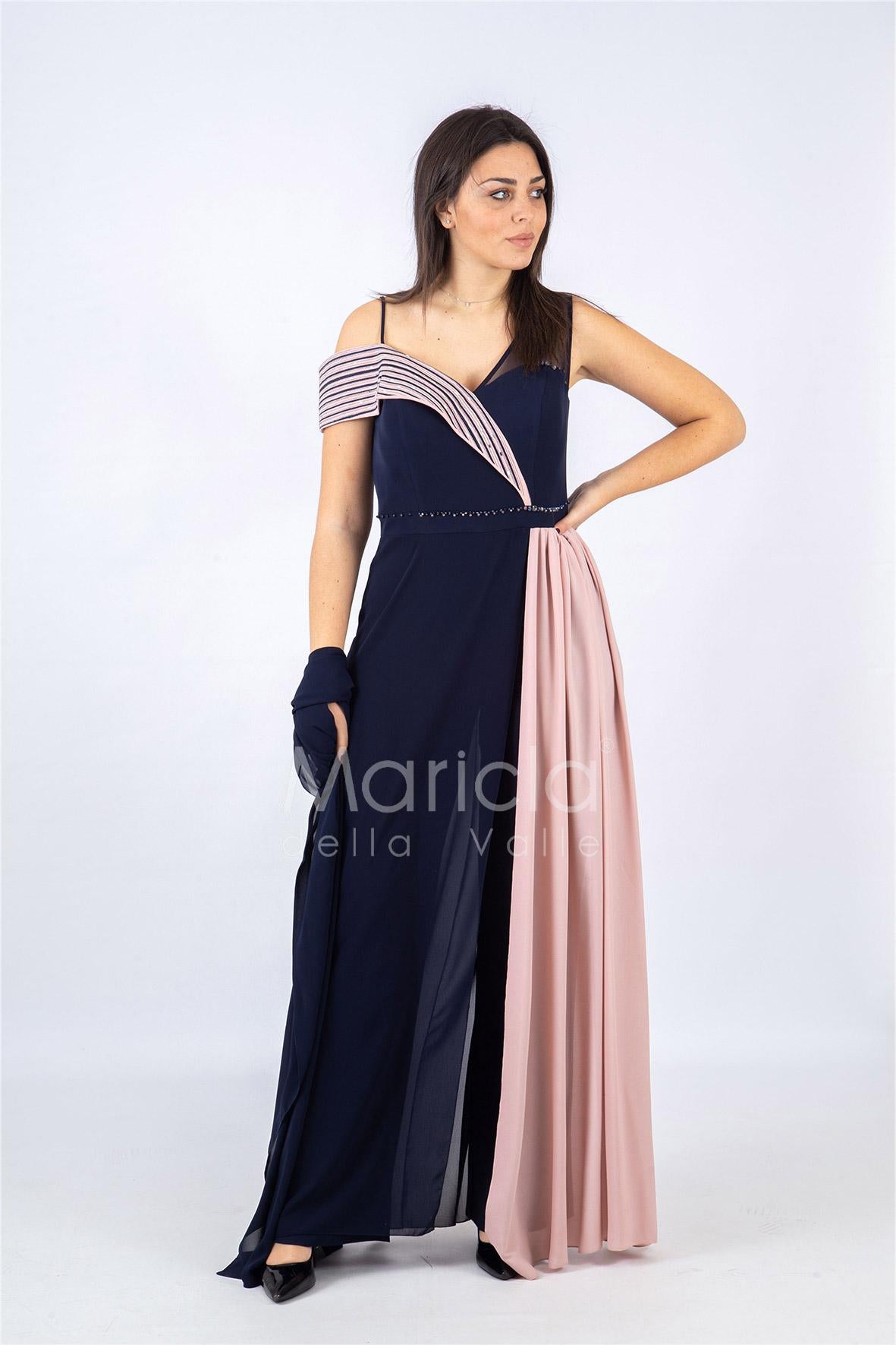 Tuta bicolore con strass PF507 BLU PAOLA FORTI 