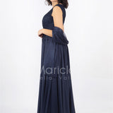 abito lungo spalla largo ricamato JC36036 BLU MARICLA ELEGANCE 