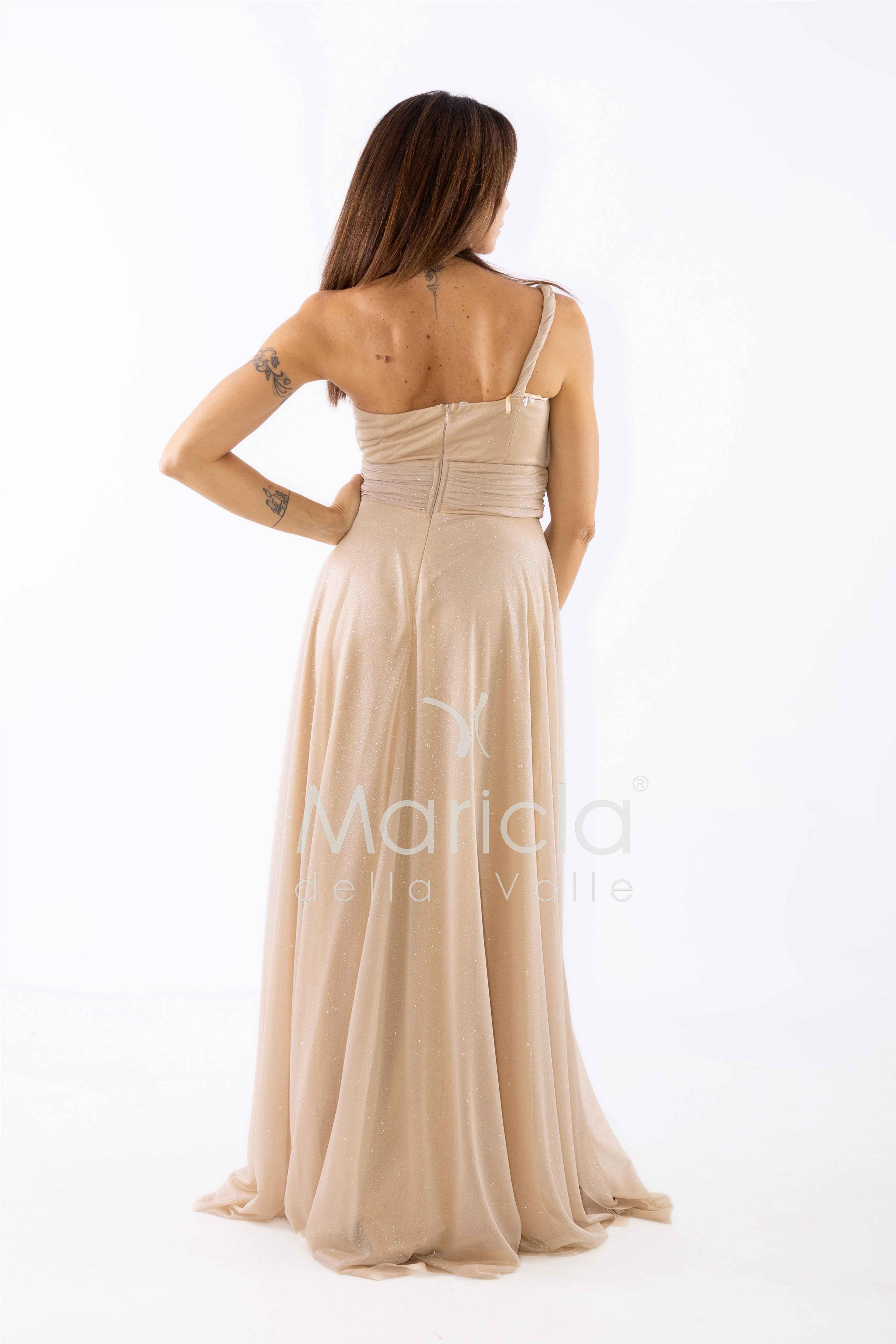 abito monospalla glitter FI7015 ORO MARICLA ELEGANCE 