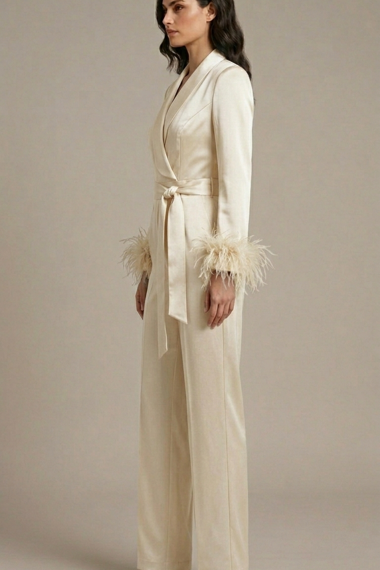 tuta smoking con piume manica AD11033 BURRO MARICLA 