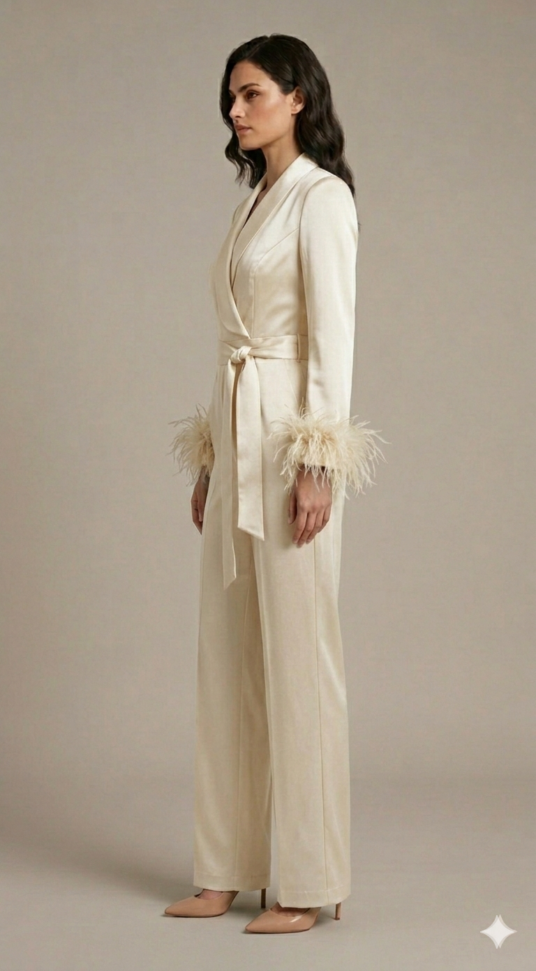 tuta smoking con piume manica AD11033 BURRO MARICLA 