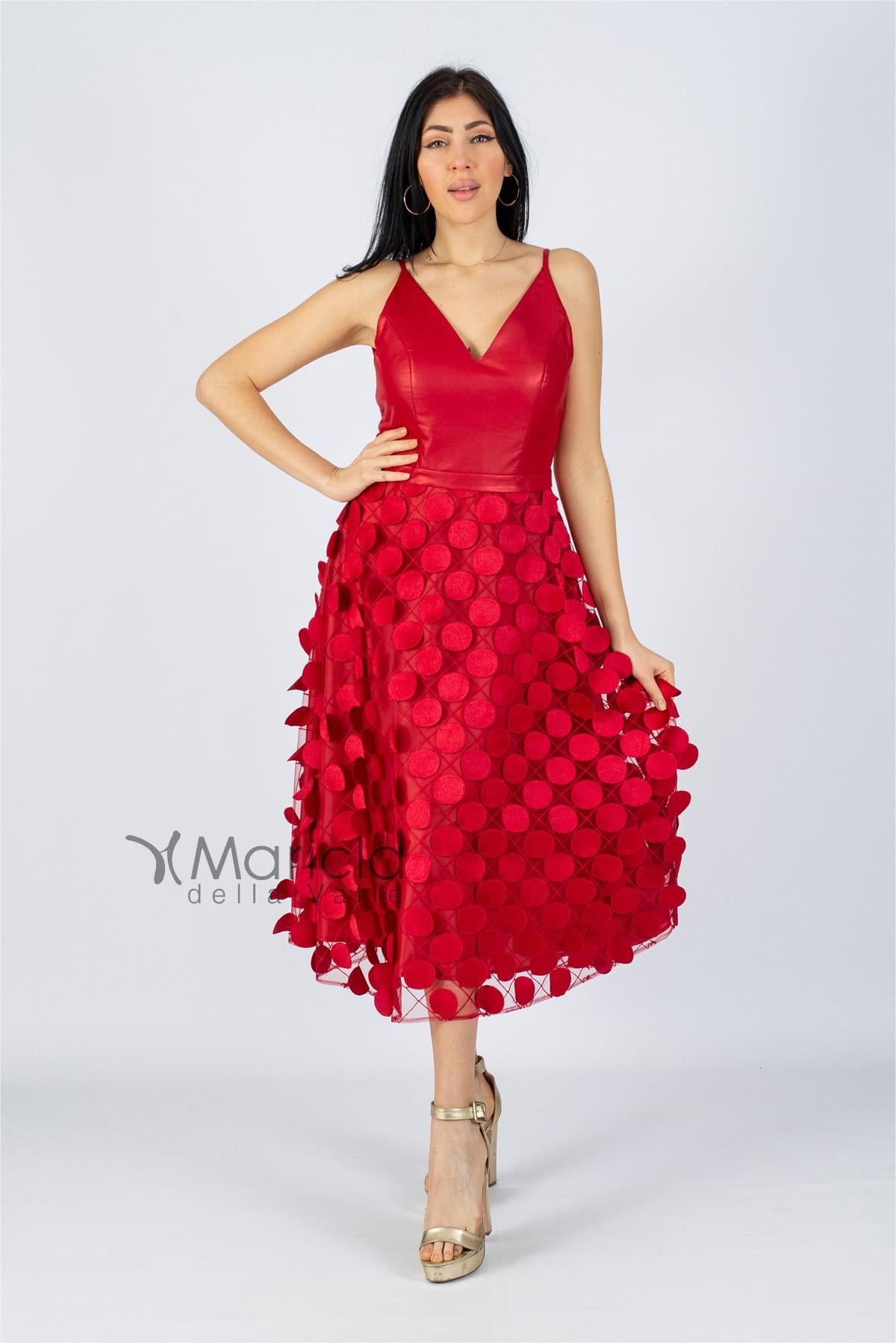 Abito midi con pois CR96530 ROSSO CARLA RUIZ 
