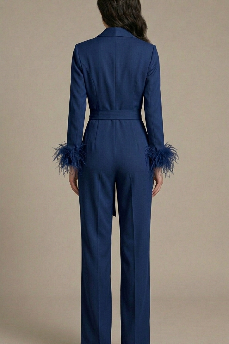 tuta smoking con piume manica AD11033 BLU MARICLA 