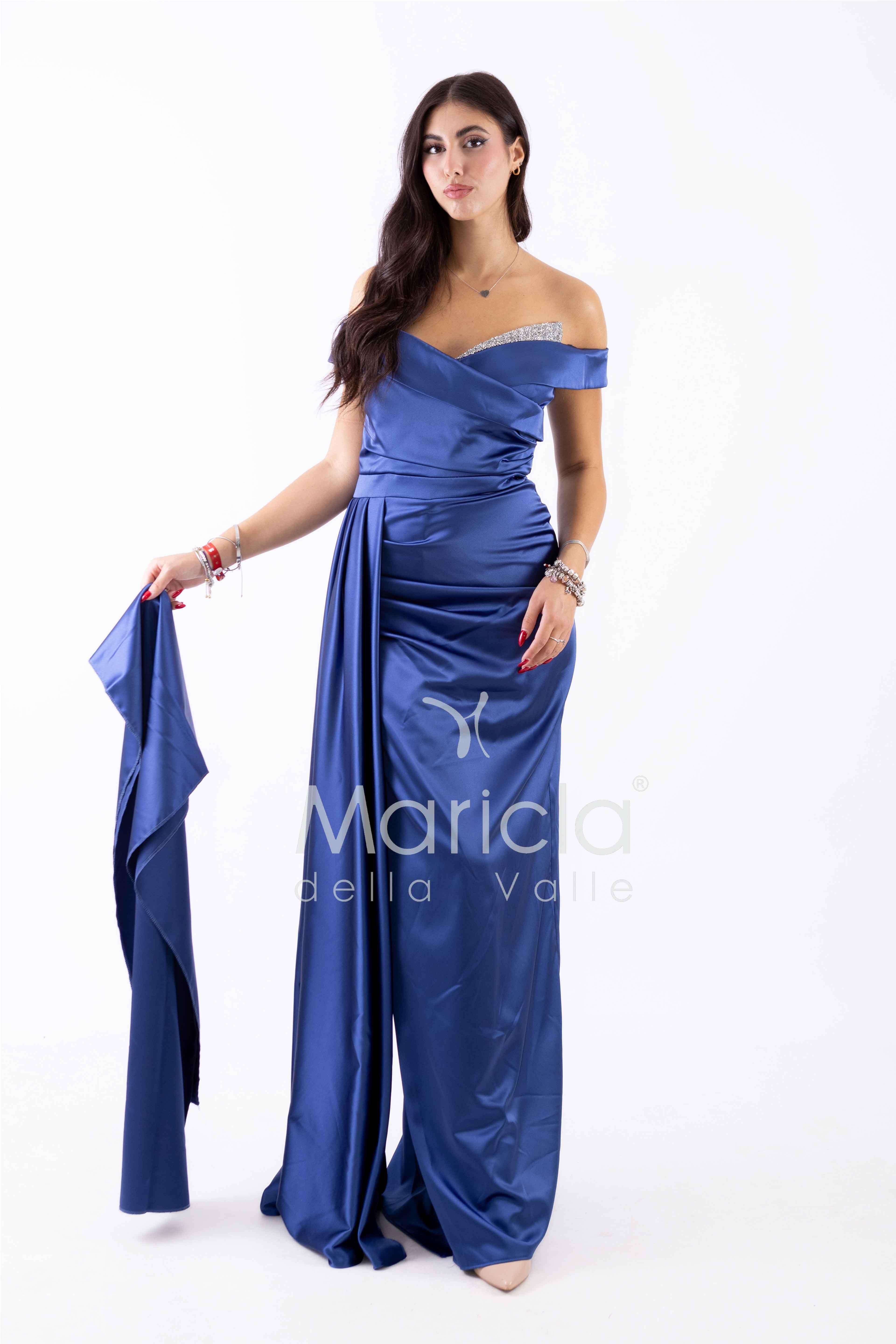 abito con strass scollo FI7443 BLU MARICLA ELEGANCE 