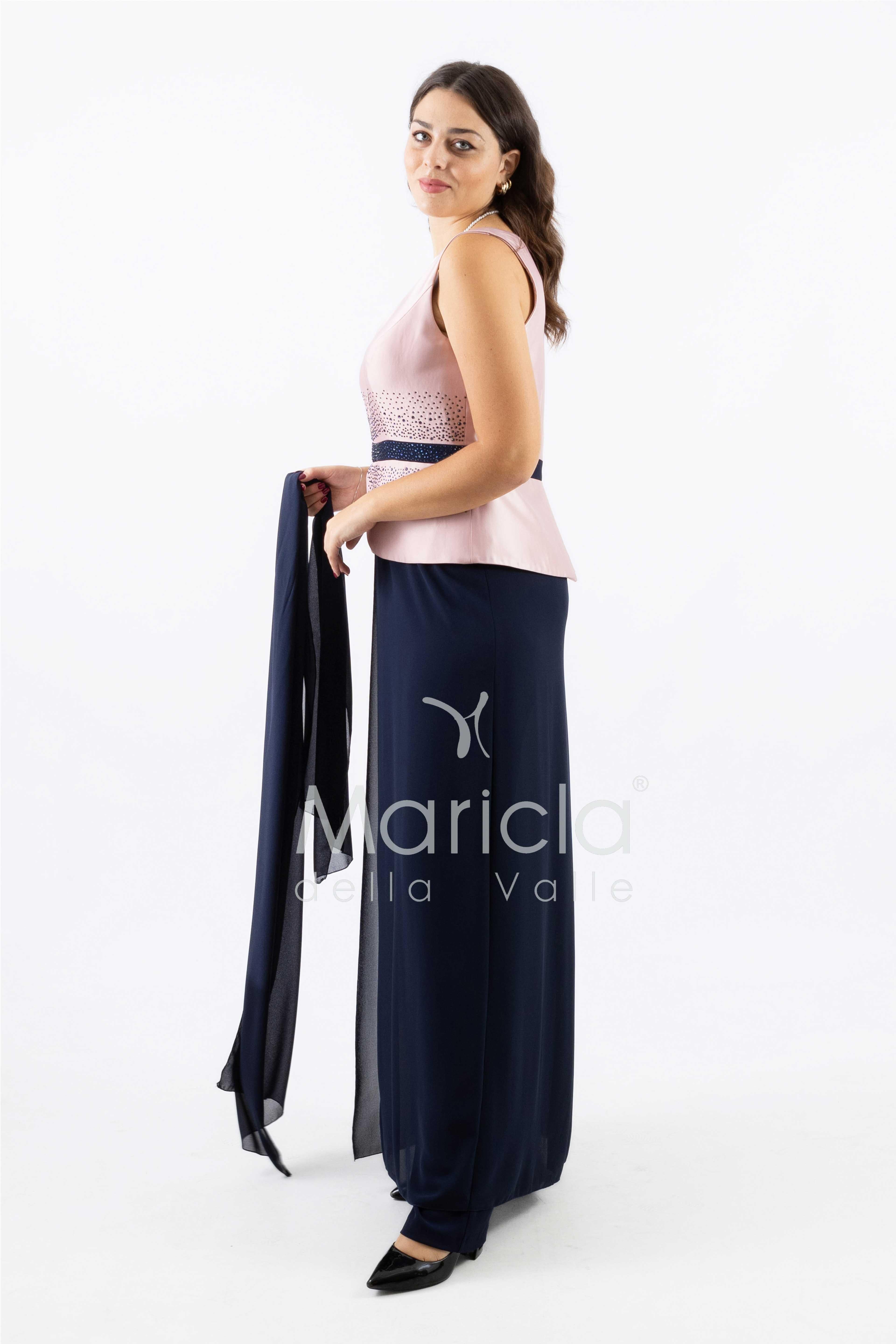 tuta con baschina e strass SH611 BLU SHARON 