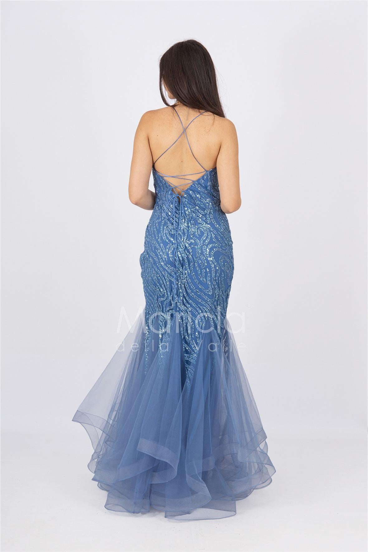 abito lungo glitter con triangoli toulle FI7269 INDACO MARICLA ELEGANCE 